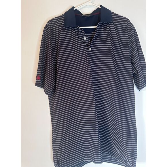 Brooks Brothers Men’s L Performance Polo Stripe Navy Stretch Short Sleeve - Picture 1 of 5